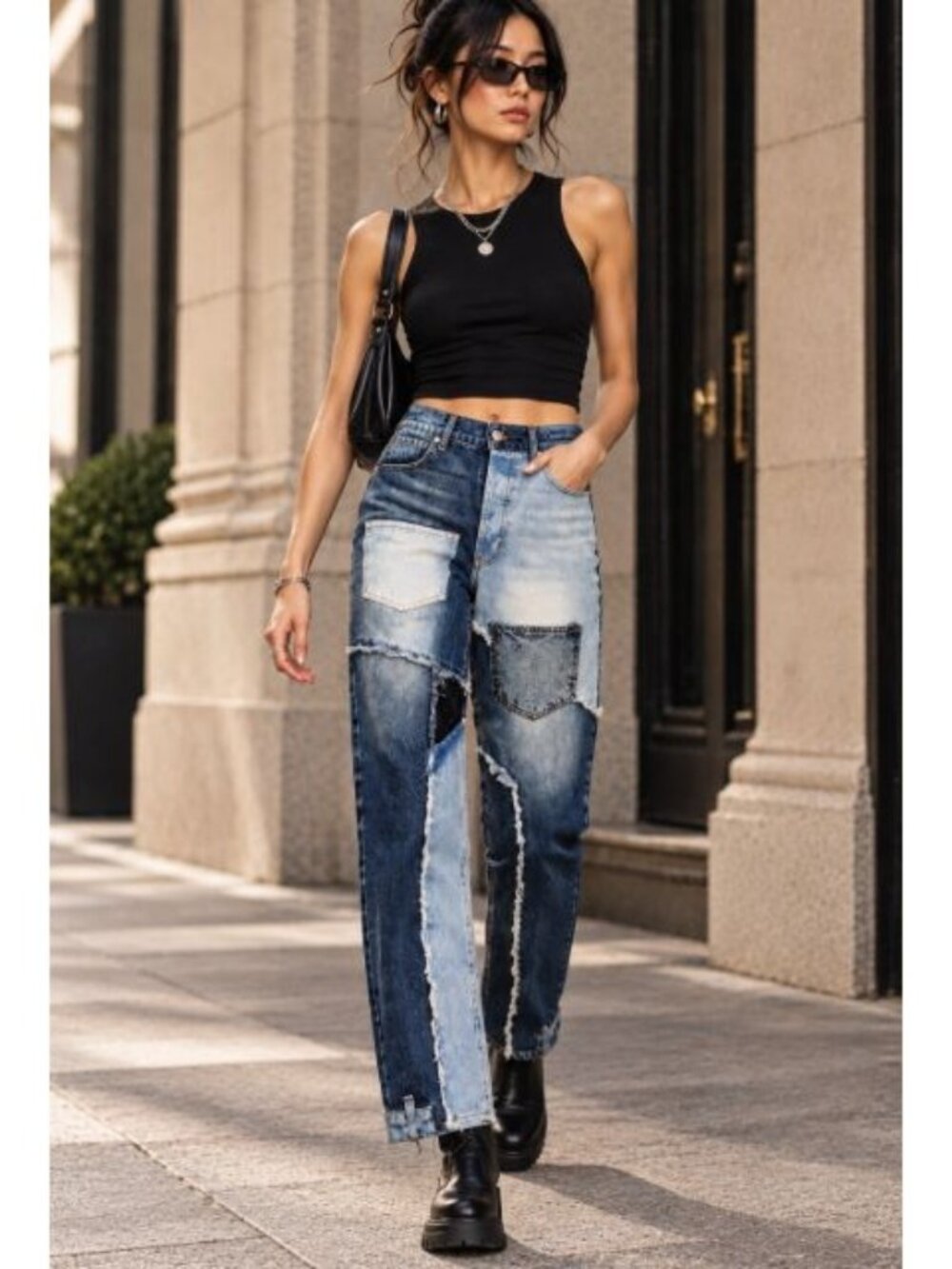 REVICE Patchwork Jeans Two Tone Distressed Y2K Grunge Streetwear Indie Sleeze 27